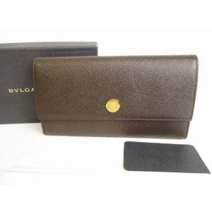 Photo: BVLGARI Brown Leather Gold H/W Flap Long Wallet #8915