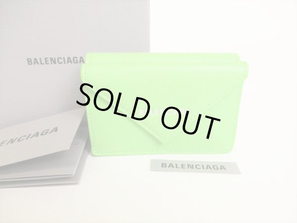 Photo1: BALENCIAGA Lime Green Leather Trifold Mini Wallet #8918