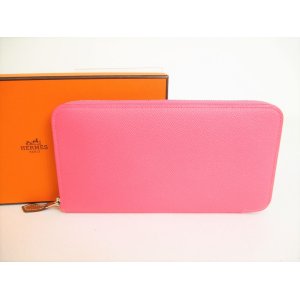 Photo: HERMES Rose Azalee Veau Epson SILK'IN LINE Round Zip Wallet Azap Long #8937