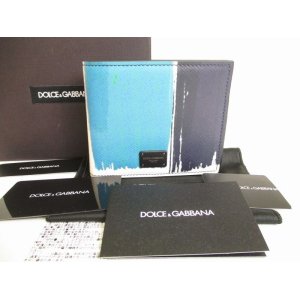 Photo: DOLCE&GABBANA Light Blue Navy Blue Multicolor Leather Bifold Wallet #8940