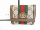 Photo: GUCCI GG Canvas Brown Leather Trifold Wallet Compact Wallet #8947