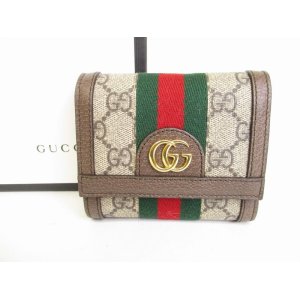 Photo: GUCCI GG Canvas Brown Leather Trifold Wallet Compact Wallet #8947