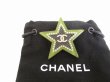 Photo1: CHANEL CC Logo Green Black Plastic Star Motif Brooch #8949