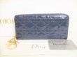 Photo1: Christian Dior Cannage Dark Blue Patent Leather Round Zip Wallet #8956