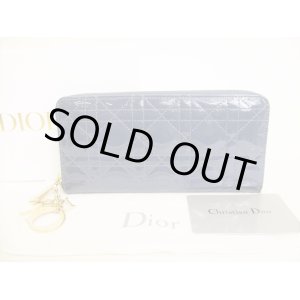 Photo: Christian Dior Cannage Dark Blue Patent Leather Round Zip Wallet #8956