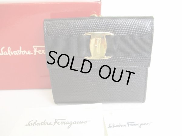 Photo1: Salvatore Ferragamo Vala Black Leather Bifold Long Wallet #8994