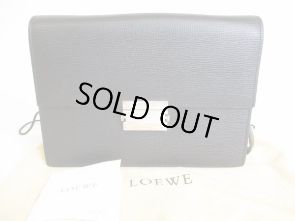 Photo1: LOEWE Black Leather Silver H/W Clutch Bag Document Bag #9001