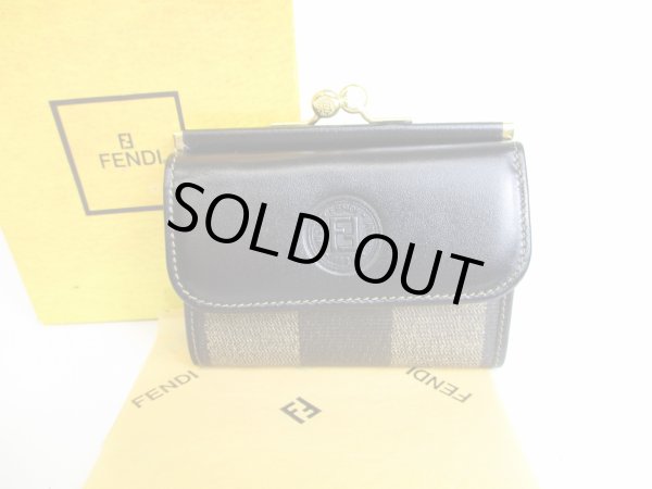 Photo1: FENDI Pecan Canvas Black Leather Trifold Wallet Compact Wallet #9003