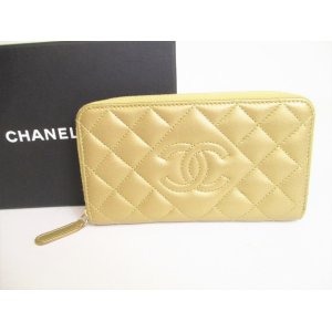 Photo: CHANEL Gold Leather Round Zip Mini Wallet Card Case #9012