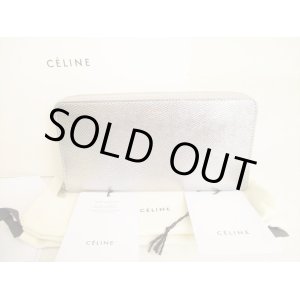 Photo: CELINE Silver Black Leather Round Zip Long Wallet #9020