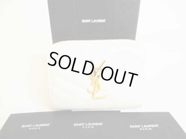 Photo1: Saint Laurent Paris YSL Motif White Leather Bifold Wallet #9022