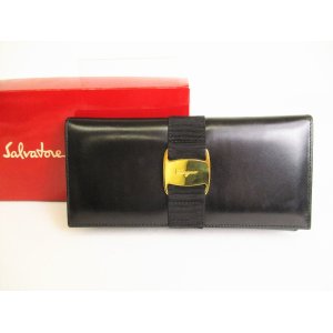 Photo: Salvatore Ferragamo Vala Black Leather Bifold Long Wallet #9030