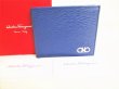 Photo1: Salvatore Ferragamo Gancini Navy Blue Leather Bifold Wallet #9032