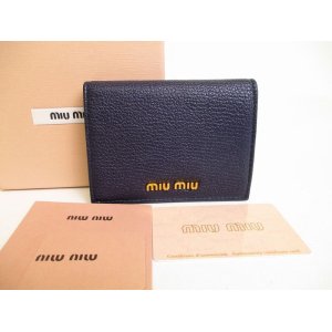 Photo: miumiu Navy Blue Leather Madras Bifold Wallet Compact Wallet #9038