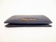 Photo5: miumiu Navy Blue Leather Madras Bifold Wallet Compact Wallet #9038