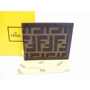 Photo: FENDI Zucca Canvas Dark Brown Leather Bifold Wallet Compact Wallet #9061