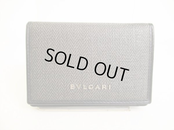 Photo1: BVLGARI Weekend Gray PVC Canvas Black Leather Business Card Case #9062