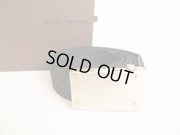 Photo1: LOUIS VUITTON Black Logo Canvas Silver Buckle 35MM Belt #9071