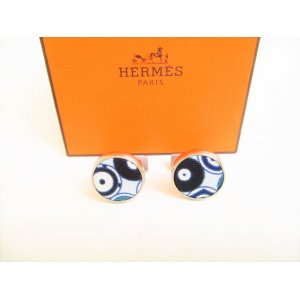 Photo: HERMES Silver Steel Blue Canvas Cufflinks Cuffs #9087