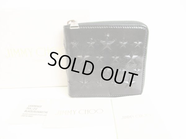 Photo1: Jimmy Choo Black Grossy Embossed Stars Leather Bifold Wallet Compact Wallet #9095