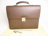 Photo: LOUIS VUITTON Taiga Brown Leather Briefcase Business Bag Robusto 2 #9104