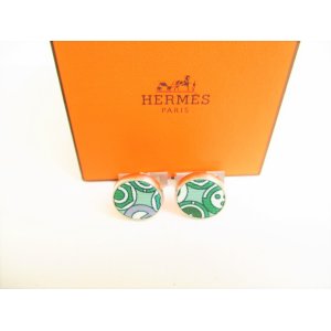 Photo: HERMES Green Canvas Steel Cufflinks Cuffs #9114