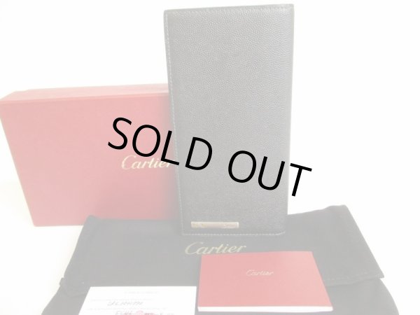 Photo1: Cartier Santos de Cartier Black Leather Bifold Long Bill Wallet #9115