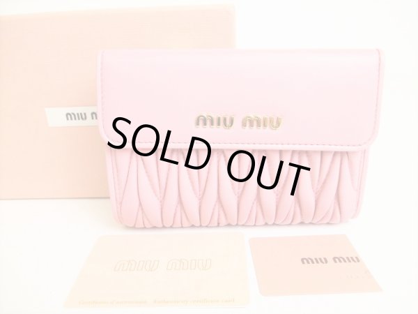 Photo1: miumiu Rose Leather Matelasse Bifold Wallet Compact Wallet #9129