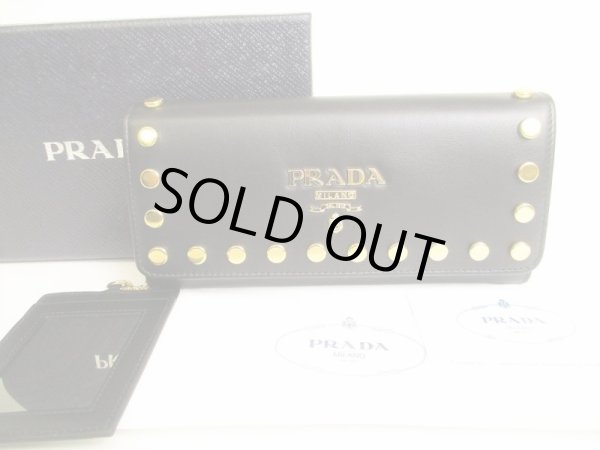 Photo1: PRADA Black City Calf Leather Gold H/W Flap Long Wallet #9140