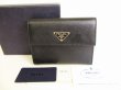 Photo1: PRADA Black Saffiano Leather Trifold Wallet Compact Wallet #9166