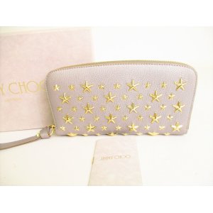 Photo: Jimmy Choo Gold Metal Stars Gray Leather Round Zip Wallet FILIPA #9174