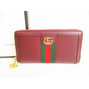 Photo: GUCCI Double G Burgundy Leather Round Zip Long Wallet #9183