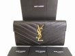 Photo1: Saint Laurent Paris Gold YSL Motif Black Leather Long Flap Wallet #9185