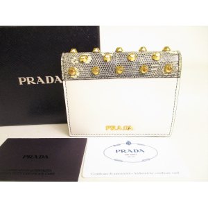 Photo: PRADA White City Calf Leather Gold H/W Bifold Wallet Compact Wallet #9190