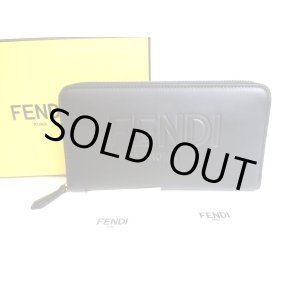 Photo: FENDI Logo Black Leather Round Zip Long Wallet #9199