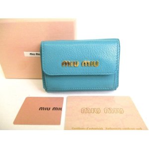 Photo: miumiu Blue Green Leather Madras Trifold Wallet Compact Wallet #9224