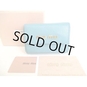 Photo: miumiu Blue Green Leather Madras Trifold Wallet Compact Wallet #9224