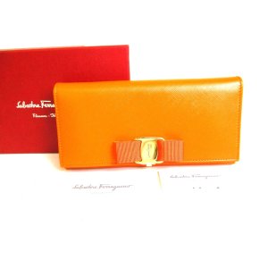 Photo: Salvatore Ferragamo Vala Orange Leather Bifold Long Wallet #9243