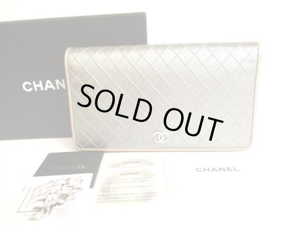 Photo1: CHANEL CC Logo Gray Leather Bifold Long Wallet Purse #9248