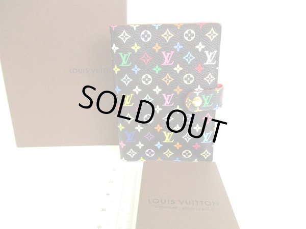 Photo1: LOUIS VUITTON Multicolor Black Leather Small Ring Agenda Cover #9252