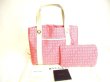 Photo1: BVLGARI Pink Canvas Cream Leather Logo Mania Tote Bag w/Pouch #9274