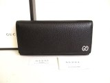 Photo: GUCCI GG Metal Black Leather Bifold Long Flap Wallet #9286