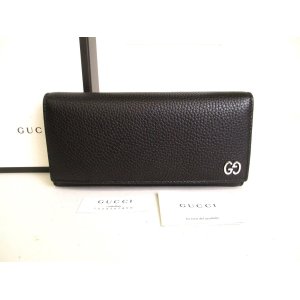 Photo: GUCCI GG Metal Black Leather Bifold Long Flap Wallet #9286