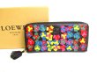 Photo1: LOEWE Limited Edition Black Leather Flower Motif Round Zip Wallet #9287