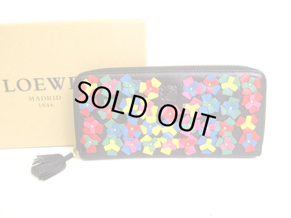 Photo1: LOEWE Limited Edition Black Leather Flower Motif Round Zip Wallet #9287