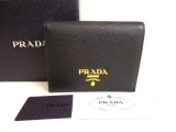 Photo: PRADA Saffiano Metal Black Leather Bifold Wallet Compact Wallet #9293
