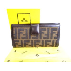 Photo: FENDI Zucca Canvas Brown Leather Bifold Long Wallet Flap Wallet #9296