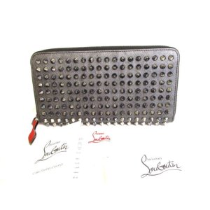 Photo: Christian Louboutin Panettone Gun Metal Leather Spikes Round Zip Wallet #9302