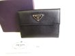 Photo1: PRADA Saffiano Black Leather Bifold Wallet Compact Wallet #9310
