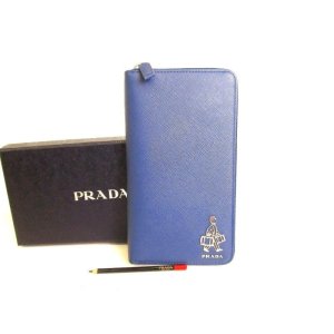 Photo: PRADA Navy Blue Saffiano Leather Porter Motif Round Zip Long Wallet #9324